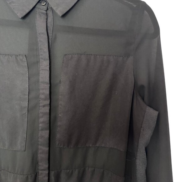 DO+BE black sheer paneled long sleeve button front dress size S - Picture 3 of 7